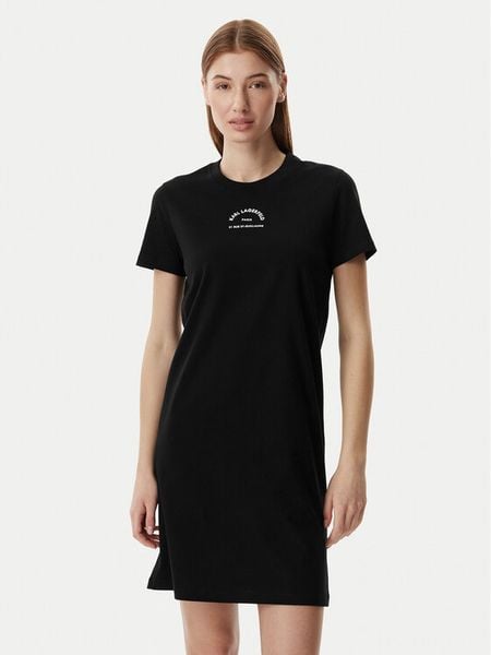 KARL LAGERFELD Sukienka codzienna B2W13071 Czarny Regular Fit. Czarne sukienki KARL LAGERFELD, na co dzień, xs, bez wzorów, z bawełny, bez kołnierzyka, bez ramiączek, proste. Za 422.99 zł.