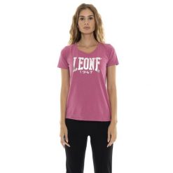Koszulka z bawełna na co dzień na siłownię. Fioletowe bluzki LEONE 1947 APPAREL, bez wzorów, z bawełny, sportowe, bez kołnierzyka, bez ramiączek. W wyprzedaży za 67.30 zł.