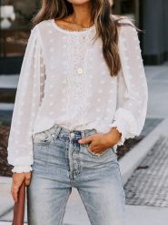 Milan Kiss Bluzka w kolorze białym rozmiar: XL. Białe bluzki Milan Kiss, xl, bez wzorów, z koronki, bez kołnierzyka, bez ramiączek. Za 115.24 zł.