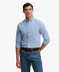 Superdry Preppy Oxford koszula z długim rękawem z organicznej bawełny. Niebieskie koszule Superdry, s, bez wzorów, z bawełny, klasyczne, bez kołnierzyka, bez ramiączek. Za 301.95 zł.