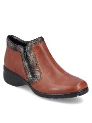 Botki Rieker. Czarne botki Rieker, bez wzorów, bez obcasa, na płaskiej podeszwie, bez zapięcia. Za 258.99 zł.