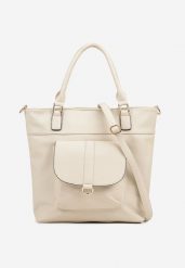 Jasnobeżowa Torebka Typu Shopper z Ozdobną Kieszenią i Paskiem Crossbody Frocelle. Brązowe shopper Renee, bez wzorów, z jeansu, bez dodatków. Za 109.99 zł.