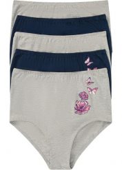 Figi z wysoką talią, z bawełną (5 par). Szare figi bonprix, bez wzorów, z bawełny. Za 79.95 zł.