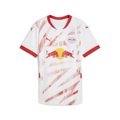 Damska koszulka domowa RB Leipzig 24/25 PUMA White For All Time Red. Białe bluzki Puma, bez wzorów, retro, bez kołnierzyka, bez ramiączek. Za 398.55 zł.