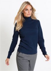 Sweter z golfem. Czarne golfy bonprix, bez wzorów, bez ramiączek. Za 97.99 zł.