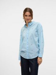 Vero Moda Koszula w kolorze błękitnym rozmiar: XS. Niebieskie koszule Vero Moda, xs, bez wzorów, z bawełny, bez kołnierzyka, bez ramiączek. Za 61.60 zł.