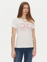 Elisabetta Franchi T-Shirt MA-033-51E2-V180 Biały Regular Fit. Białe t-shirty Elisabetta Franchi, bez wzorów, z bawełny, bez kołnierzyka, bez ramiączek. Za 509.99 zł.
