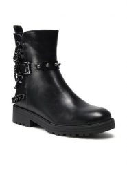 DeeZee Botki WS2978-23 Czarny. Czarne botki DeeZee, bez wzorów, ze skóry, bez obcasa, na płaskiej podeszwie, bez zapięcia. Za 139.99 zł.