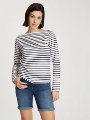 Cross Jeans Koszulka w kolorze biało-czarnym rozmiar: M. Białe bluzki Cross Jeans, m, bez wzorów, z jeansu, bez kołnierzyka, bez ramiączek. Za 87.40 zł.