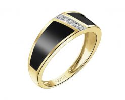 Pierścionek z żółtego złota z brylantami i emalią - 0,05 ct - próba 585. Żółte pierścionki Apart, z brylantem, złote. Za 2,590.00 zł.