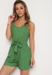Zielony Bawełniany Kombinezon na Regulowanych Ramiączkach z Paskiem w Talii Telnea. Zielone sukienki Born2be, na co dzień, l, bez wzorów, z bawełny, eleganckie, bez kołnierzyka, bez ramiączek, dopasowane. Za 84.99 zł.