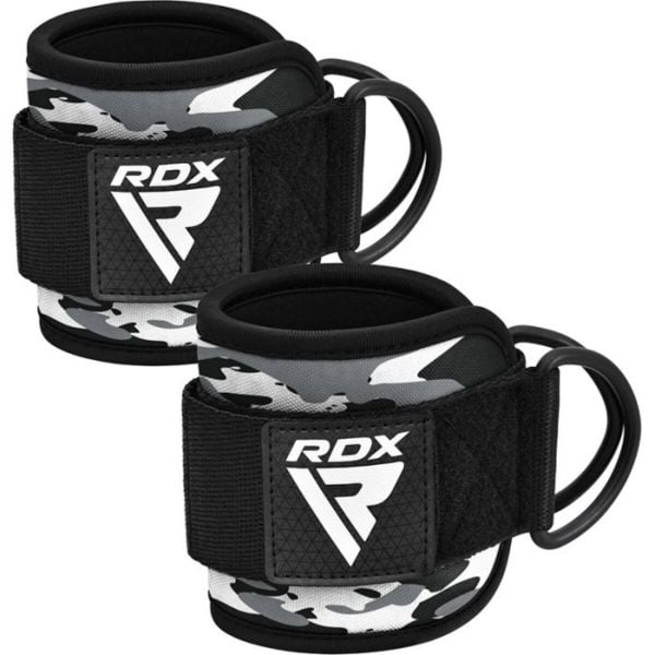 Paski z hakami na kostkę RDX A4 Ankle Straps For Gym Cable Machine. Szare paski RDX SPORTS, bez wzorów, sportowe. Za 69.99 zł.