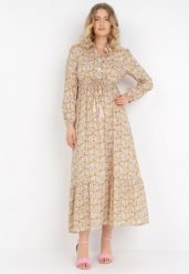 Żółta Sukienka Basinna. Żółte sukienki Born2be, l, bez wzorów, eleganckie, bez kołnierzyka, bez ramiączek, maxi, dopasowane. Za 109.99 zł.
