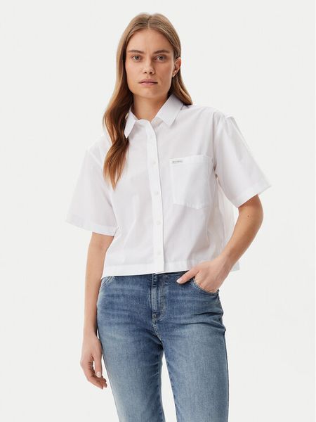 Guess Koszula W5GH98 WH7P1 Biały Regular Fit. Białe koszule Guess, xxl, z aplikacjami, z bawełny, bez kołnierzyka, bez ramiączek. Za 159.99 zł.