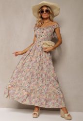 Jasnozielona Kwiecista Sukienka Rozkloszowana z Bawełny na Ramiączkach Kalassia. Zielone sukienki Renee, na co dzień, l, bez wzorów, z bawełny, eleganckie, bez kołnierzyka, bez ramiączek, maxi, rozkloszowane. Za 59.99 zł.