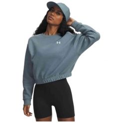 Bluza Damska UA Rival Fleece Piped Crew 6007035-587. Niebieskie bluzy Under Armour, bez wzorów, bez kaptura. Za 129.99 zł.