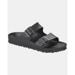 Klapki Birkenstock Arizona Eva. Czarne klapki Birkenstock, bez wzorów, z materiału, bez obcasa. Za 332.00 zł.