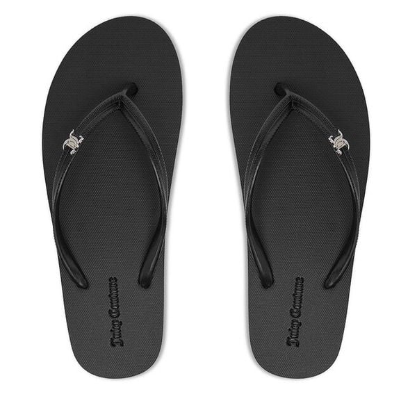 Japonki Juicy Couture. Czarne klapki Juicy Couture, bez wzorów, bez obcasa. Za 69.99 zł.