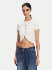 Elisabetta Franchi T-Shirt MA-006-51E2 Biały Regular Fit. Białe t-shirty Elisabetta Franchi, bez wzorów, z bawełny, bez kołnierzyka, bez ramiączek. Za 859.99 zł.