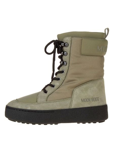 Moon Boot Skórzane botki "Ltrack Combat" w kolorze khaki rozmiar: 38. Brązowe botki Moon Boot, bez wzorów, z materiału, bez obcasa, bez zapięcia. Za 525.86 zł.