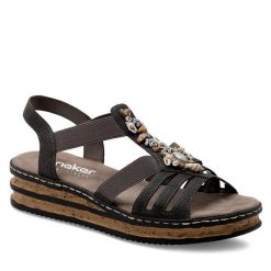 Sandały Rieker. Szare sandały Rieker, bez wzorów, bez obcasa, na koturnie, bez zapięcia. Za 259.99 zł.