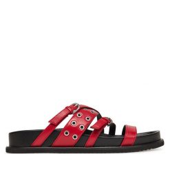 Klapki Tamaris. Czerwone klapki Tamaris, bez wzorów, bez obcasa. Za 379.99 zł.