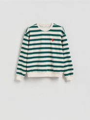 Bluza z drobnym haftem - ciemnozielony. Zielone bluzy Reserved, l, bez wzorów, z bawełny, bez kaptura. Za 89.99 zł.