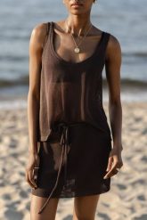 Mini spódniczka z wiskozy w kolorze COFFE SHAKE - MEGAN-S. Brązowe spódnice Marsala, s, bez wzorów, z nylonu, eleganckie, mini, dopasowane. W wyprzedaży za 62.97 zł.