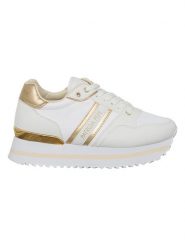 Patrizia Pepe Skórzane sneakersy w kolorze złoto-białym rozmiar: 39. Białe trampki Patrizia Pepe, bez wzorów, bez zapięcia. Za 330.20 zł.