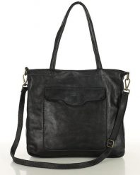 Torba shopper czarna z kieszeniami skóra naturalna – Marco Mazzini. Czarne shopper bez wzorów, ze skóry, vintage, bez dodatków. Za 574.99 zł.