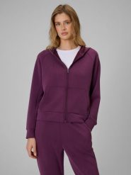 4F Bluza dresowa regular z kapturem damska - fioletowa S. Fioletowe bluzy 4f, s, bez wzorów, z dresówki, z kapturem. Za 169.99 zł.