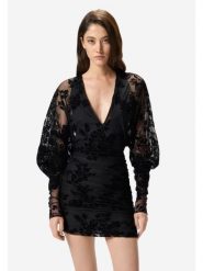 PINKO Sukienka Roulette dress tulle stampa flock Czarny Slim Fit. Czarne sukienki Pinko, xs, bez wzorów, wizytowe, bez kołnierzyka, bez ramiączek. Za 1,239.00 zł.