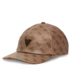 Czapka z daszkiem Guess. Brązowe czapki Guess, z aplikacjami. Za 199.99 zł.