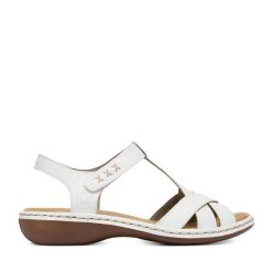 Sandały Rieker. Białe sandały Rieker, bez wzorów, bez obcasa, na płaskiej podeszwie, bez zapięcia. Za 319.99 zł.