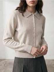 Rozpinany sweter z kołnierzykiem i domieszką wełny - szary. Szare kardigany Sinsay, l, bez wzorów, z wełny. Za 49.99 zł.