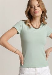 Miętowy T-shirt Ariema. Zielone t-shirty Renee, l, bez wzorów, z dzianiny, bez kołnierzyka, bez ramiączek. Za 24.99 zł.