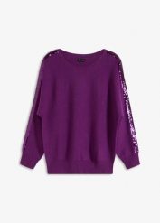 Cienki sweter z cekinami. Czarne swetry bonprix, bez wzorów, bez ramiączek. Za 124.99 zł.