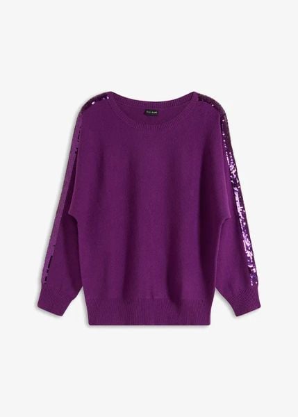 Cienki sweter z cekinami. Czarne swetry bonprix, bez wzorów, bez ramiączek. Za 124.99 zł.