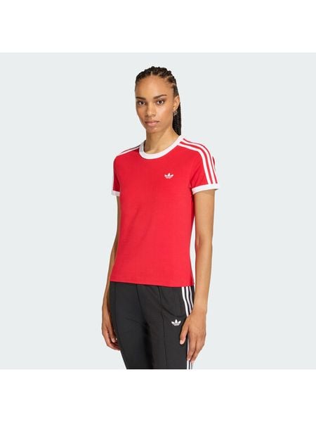 Adidas T-Shirt 3-Stripes KD3676 Czerwony Slim Fit. Czerwone t-shirty Adidas, s, bez wzorów, z bawełny, bez kołnierzyka, bez ramiączek. Za 148.99 zł.