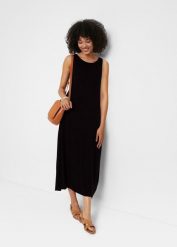 Sukienka z dżerseju z wiskozy pochodzącej ze zrównoważonych źródeł. Czarne sukienki bonprix, bez wzorów, z dżerseju, bez kołnierzyka, bez ramiączek, maxi. Za 109.99 zł.