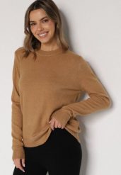 Brązowy Casualowy Sweter z Wełną i Bawełną Nedalla. Brązowe swetry Born2be, bez wzorów, z bawełny, bez ramiączek. Za 44.99 zł.