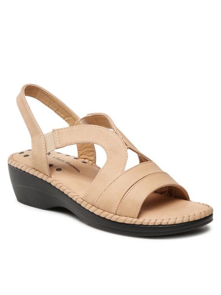 Clara Barson Sandały WSS20490-01 Beżowy. Brązowe sandały Clara Barson, bez wzorów, ze skóry, bez obcasa, na koturnie, bez zapięcia. Za 119.99 zł.