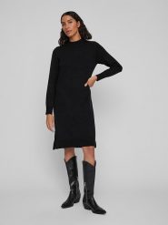 Vila Sukienka dzianinowa "Viril" w kolorze czarnym rozmiar: XL. Czarne sukienki Vila, xl, bez wzorów, z dzianiny, bez kołnierzyka, bez ramiączek, midi. Za 122.96 zł.