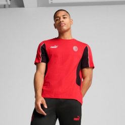 Koszulka piłkarska przedmeczowa Puma AC Milan 24/25. Bluzki Puma, m, bez wzorów, z materiału, sportowe, bez kołnierzyka, bez ramiączek. Za 319.99 zł.