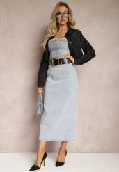 Jasnoniebieska Jeansowa Spódnica Midi Bawełniana z Ażurowym Paskiem i Klamrą Allerio. Niebieskie spódnice Renee, l, w ażurowe wzory, z bawełny, eleganckie, midi. Za 159.99 zł.