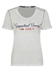 Geographical Norway Koszulka "Jeanne" w kolorze białym rozmiar: XL. Białe bluzki Geographical Norway, xl, bez wzorów, z bawełny, bez kołnierzyka, bez ramiączek. Za 43.88 zł.