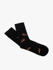 Świąteczne skarpety unisex z reniferami. Czarne skarpety Ryłko, bez wzorów, z bawełny. Za 24.99 zł.