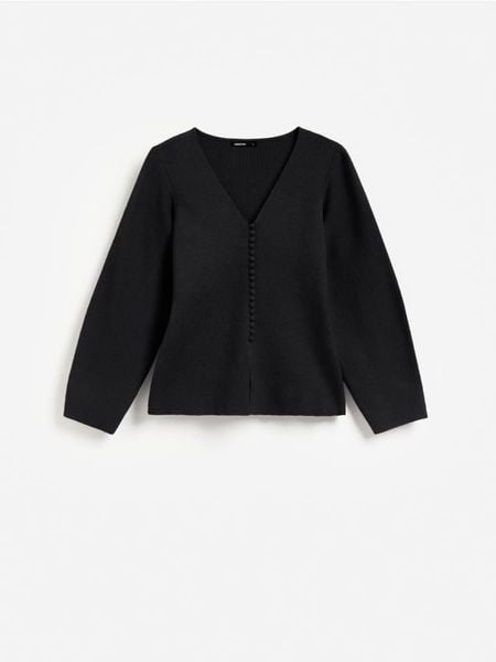Kardigan z dodatkiem wiskozy - czarny. Czarne kardigany Reserved, l, bez wzorów, z dzianiny. Za 159.99 zł.