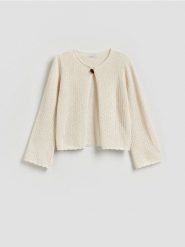 Kardigan z bawełną - kremowy. Białe kardigany Reserved, l, bez wzorów, z bawełny. Za 129.99 zł.