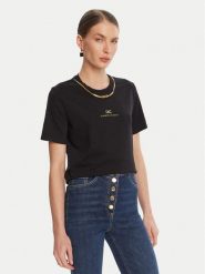 Elisabetta Franchi T-Shirt MA-028-56E2-V240 Czarny Regular Fit. Czarne t-shirty Elisabetta Franchi, bez wzorów, z bawełny, bez kołnierzyka, bez ramiączek. Za 1,039.00 zł.